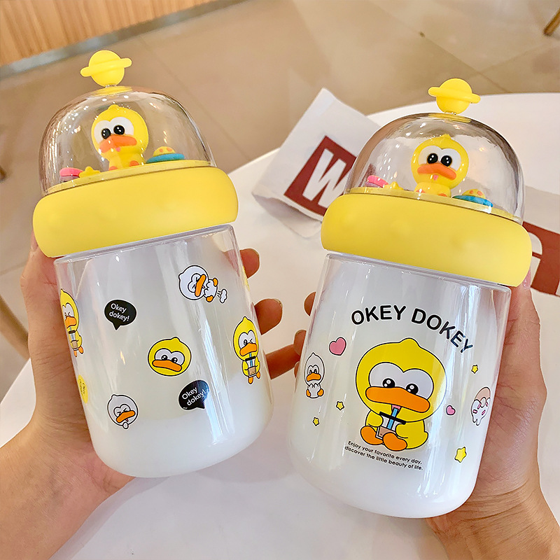 450ML皮皮鸭景观塑料杯学生便携水杯抓鸭子少女心杯子