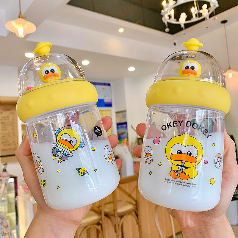 450ML皮皮鸭景观塑料杯学生便携水杯抓鸭子少女心杯子
