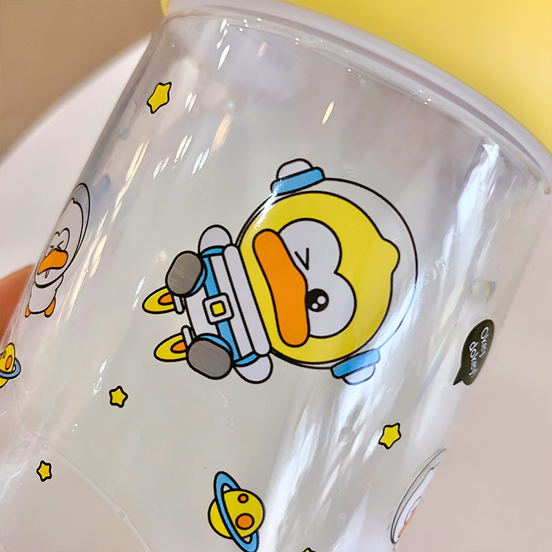 450ML皮皮鸭景观塑料杯学生便携水杯抓鸭子少女心杯子