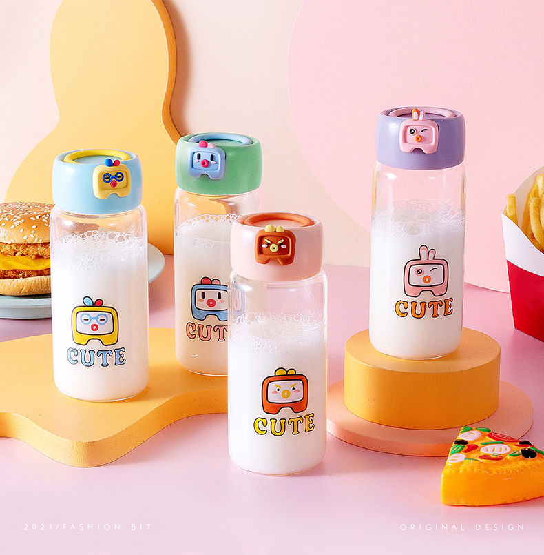 400ML可爱Q萌玻璃杯简约小清新学生情侣便携水杯