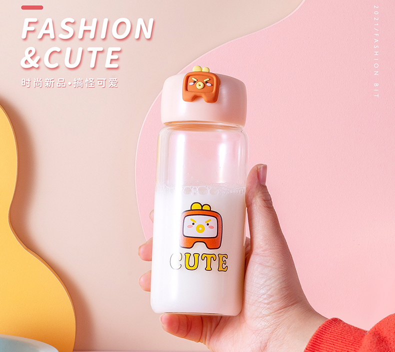 400ML可爱Q萌玻璃杯简约小清新学生情侣便携水杯