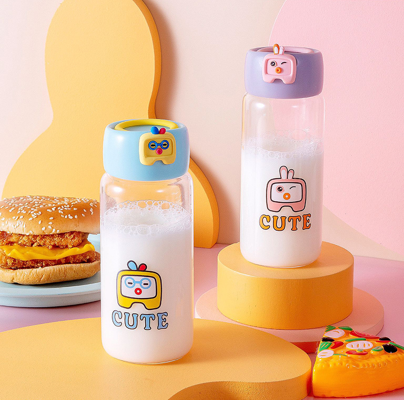 400ML可爱Q萌玻璃杯简约小清新学生情侣便携水杯