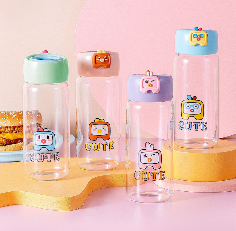 400ML可爱Q萌玻璃杯简约小清新学生情侣便携水杯