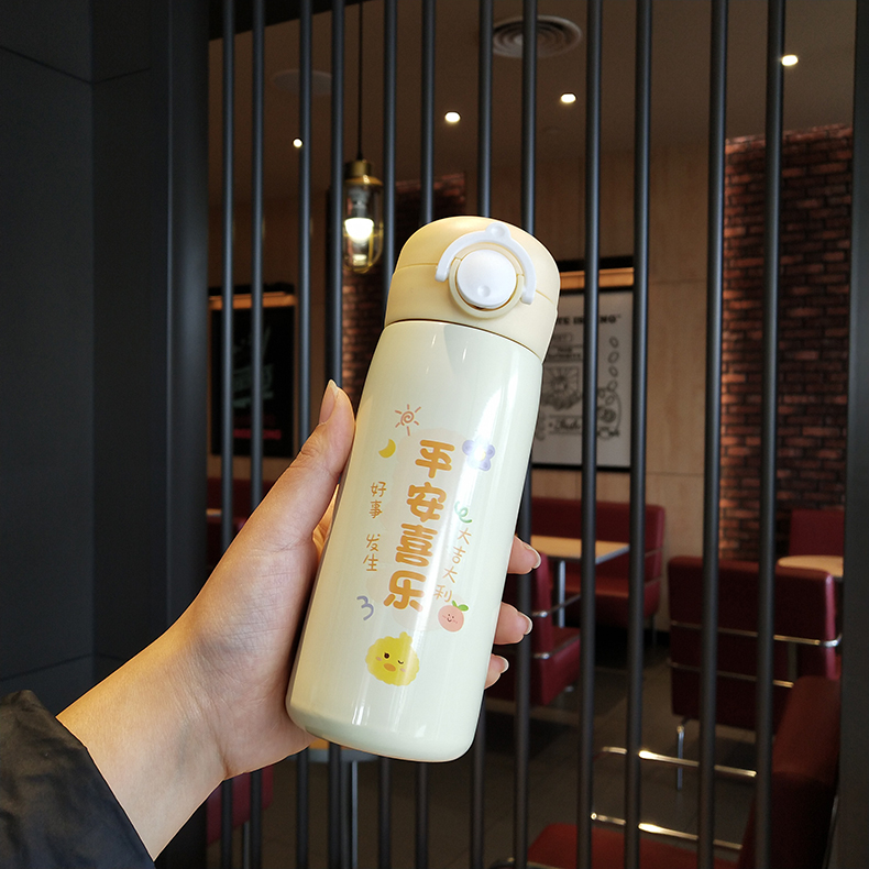 350ML个性祝福语美乐保温杯304不锈钢弹跳盖吸管杯