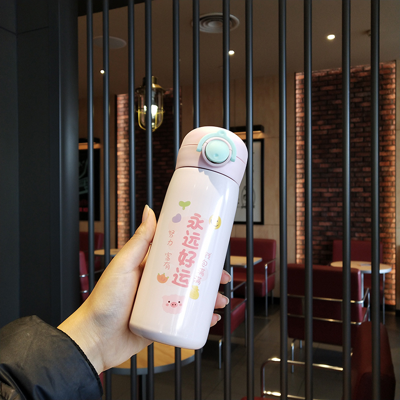 350ML个性祝福语美乐保温杯304不锈钢弹跳盖吸管杯