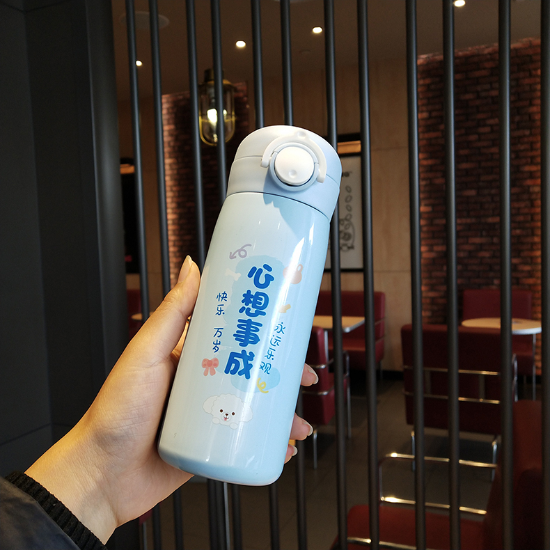 350ML个性祝福语美乐保温杯304不锈钢弹跳盖吸管杯