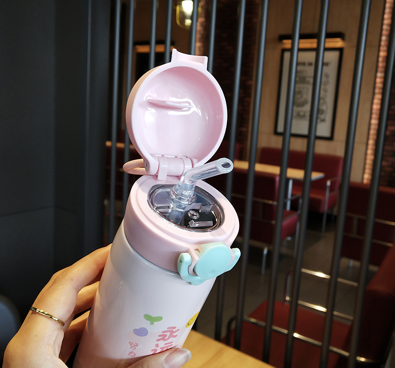 350ML个性祝福语美乐保温杯304不锈钢弹跳盖吸管杯