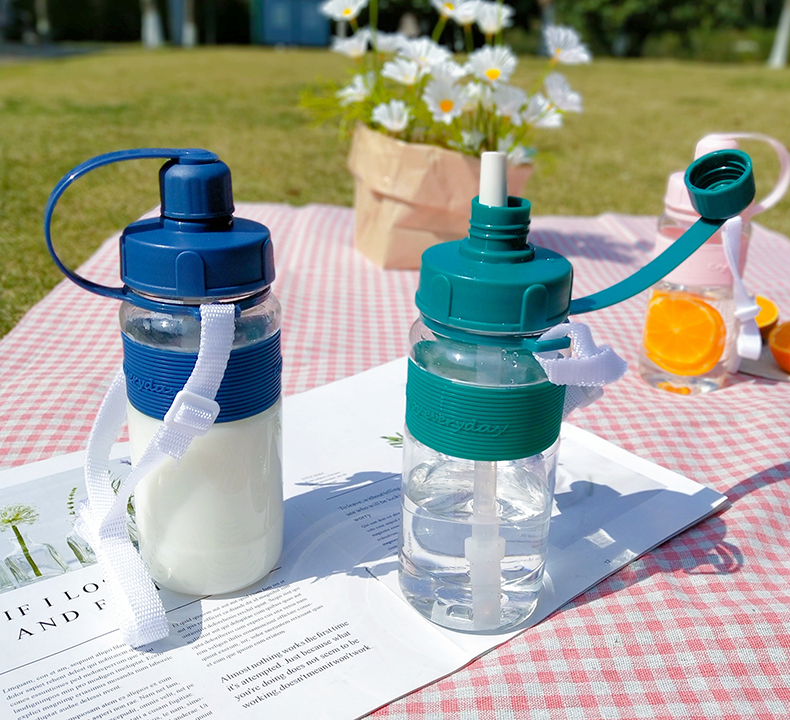 600ML简约清新太空手提塑料杯户外便携杯子旅行随手杯