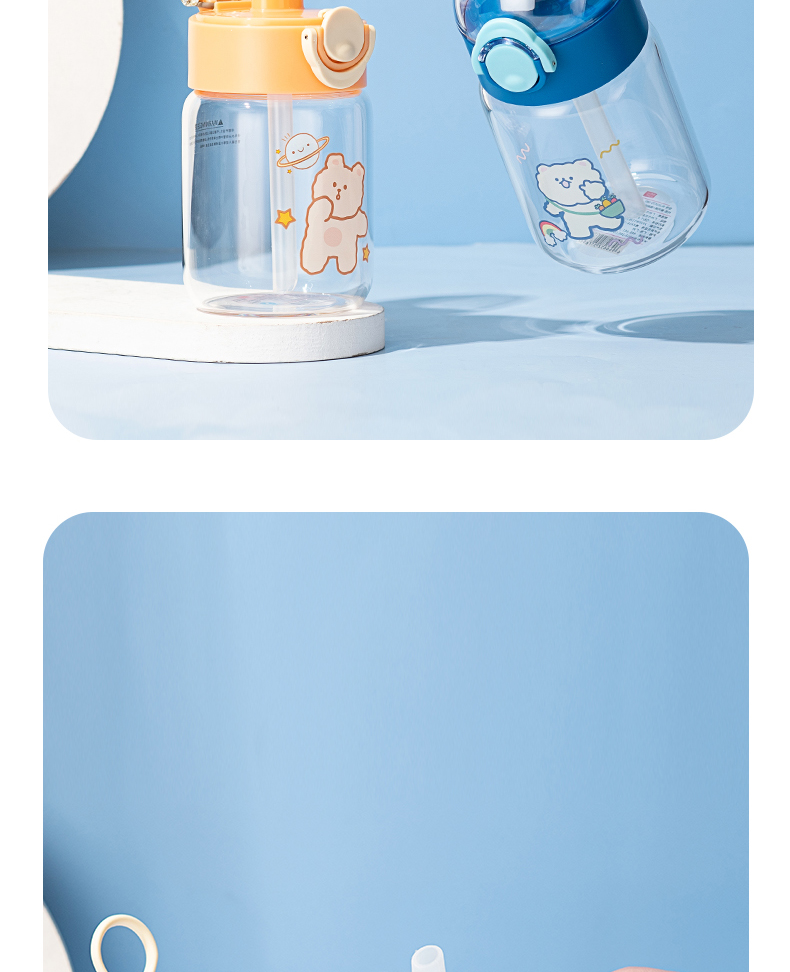 380ML卡通动物淘你玻璃杯简约小清新ins风弹盖吸管水杯