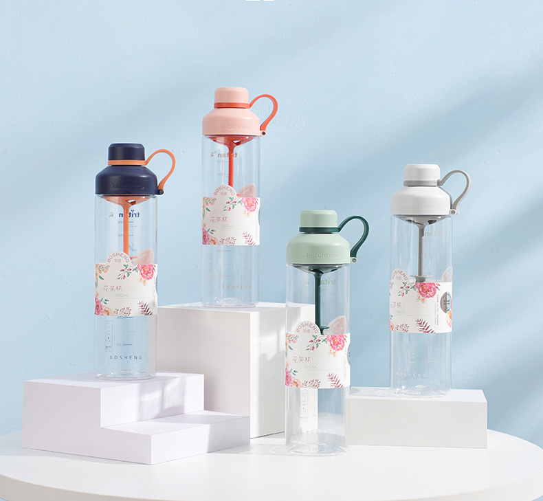 680ML沐夏简约花茶塑料杯Tritan茶水分离便携随手杯