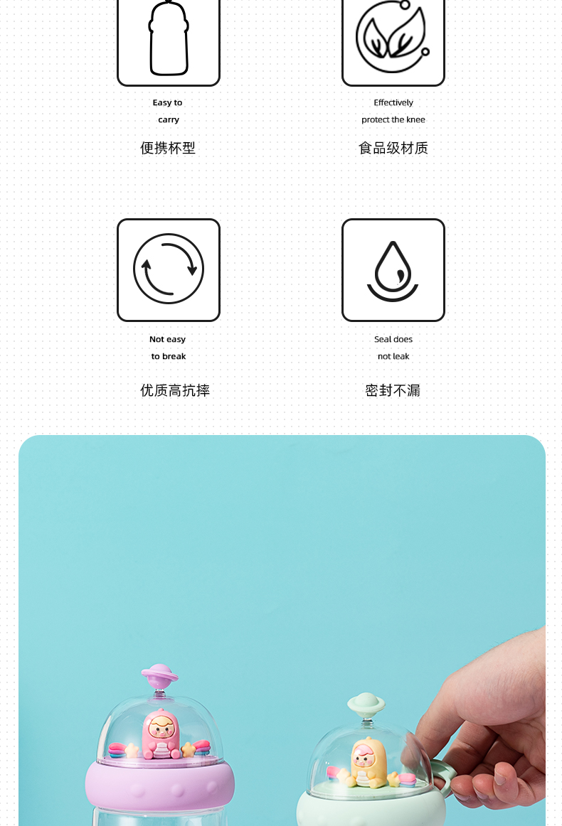 450ML卡通泡泡龙景观塑料杯学生情侣小清新水杯子