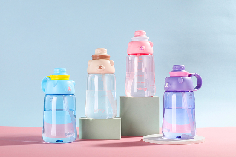 1200ML干饭熊大容量塑料杯可爱便携学生吸管水杯