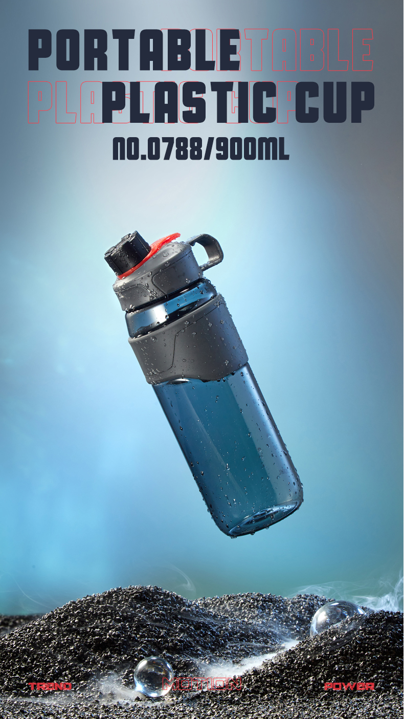 900ML潮流手提塑料杯高颜值大容量带刻度户外运动水壶