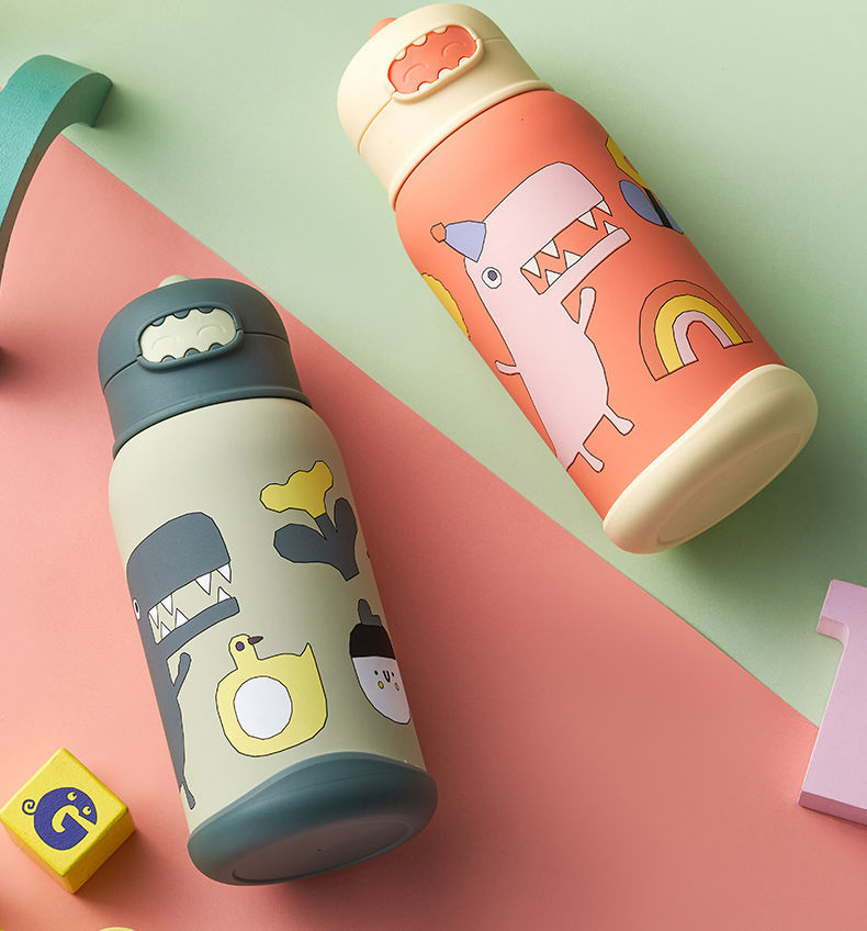 380ML卡通恐龙奇遇316不锈钢保温杯单盖儿童吸管杯