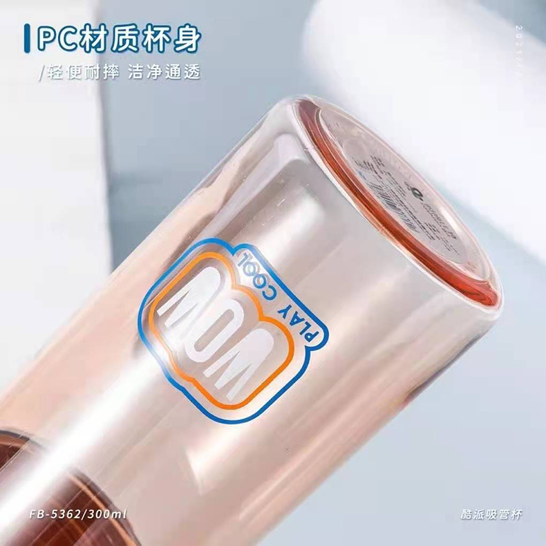 300ML酷派吸管塑料杯学生可爱小清新便携提绳随手杯