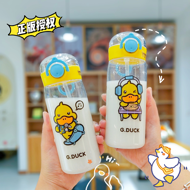 350ML创意潮玩鸭弹跳盖塑料杯小清新学生便携杯子