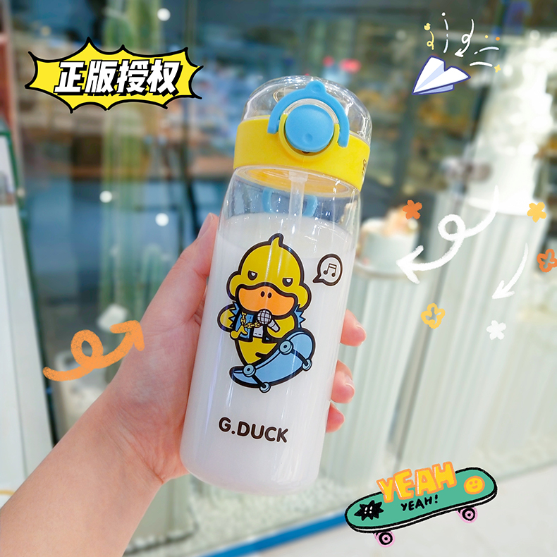 350ML创意潮玩鸭弹跳盖塑料杯小清新学生便携杯子