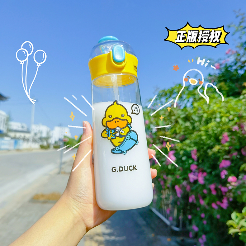 350ML创意潮流乐酷鸭弹盖塑料杯小清新学生便携杯子