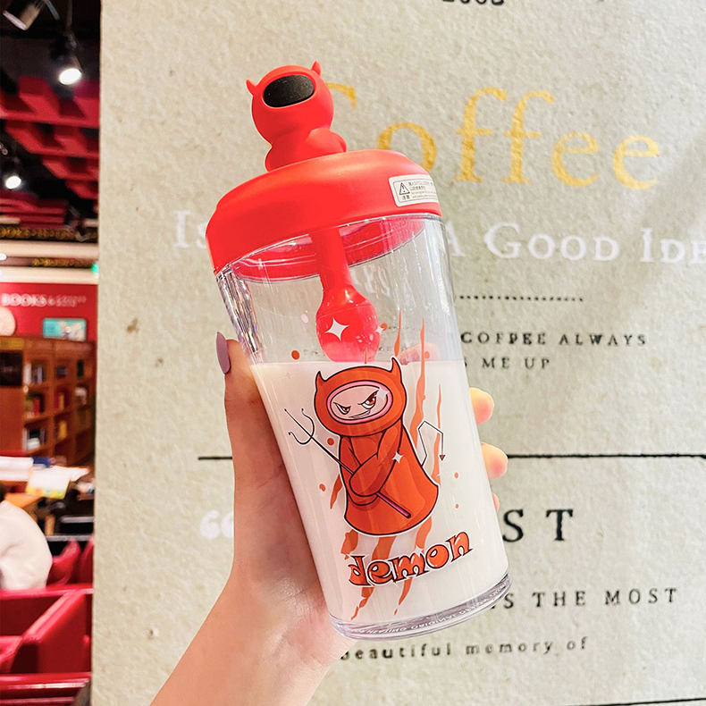 550ML潮玩恶魔搅拌塑料杯塑料杯学生Tritan吸管杯
