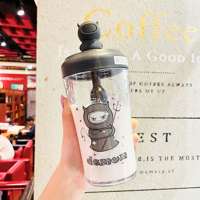 550ML潮玩恶魔搅拌塑料杯塑料杯学生Tritan吸管杯