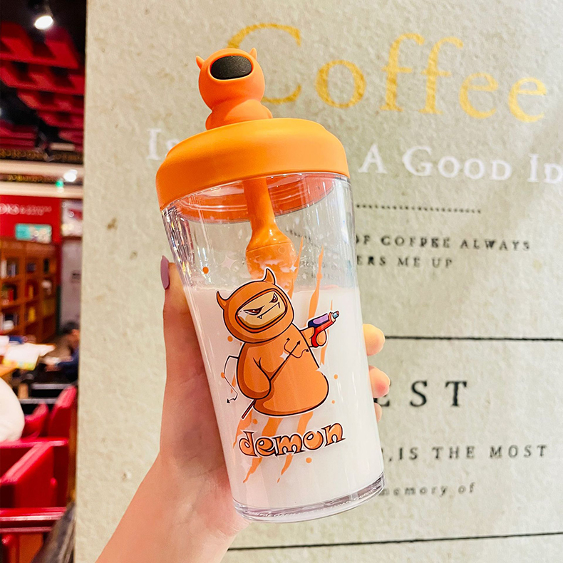 550ML潮玩恶魔搅拌塑料杯塑料杯学生Tritan吸管杯
