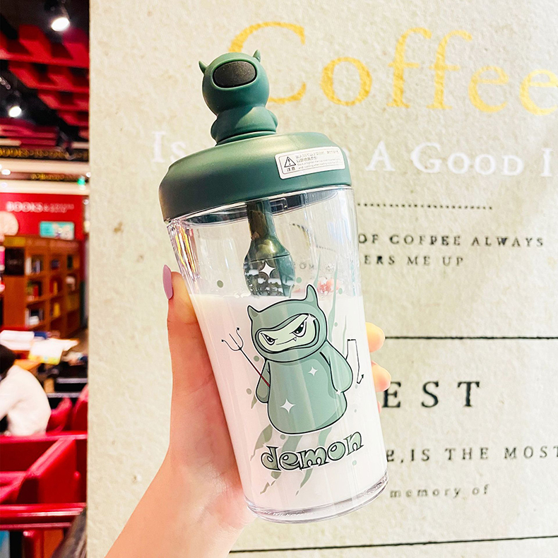550ML潮玩恶魔搅拌塑料杯塑料杯学生Tritan吸管杯