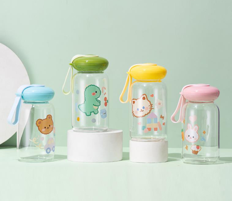 420ML萌宠乐园飞碟玻璃杯可爱便携学生情侣随手杯子