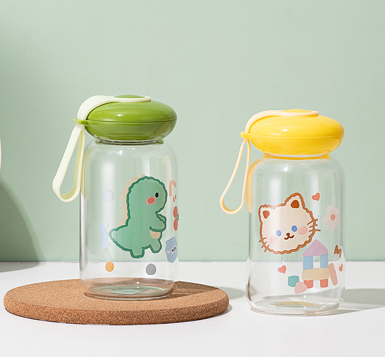 420ML萌宠乐园飞碟玻璃杯可爱便携学生情侣随手杯子