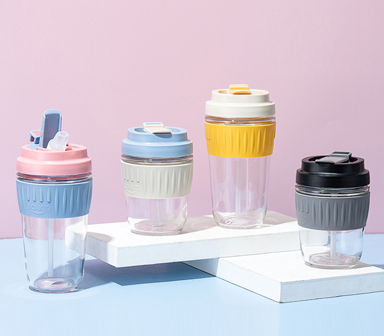 400ML双饮玻璃杯吸管杯时尚创意男女士商务水杯子