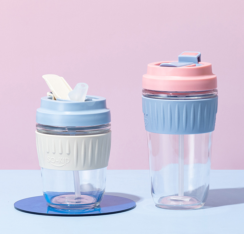 400ML双饮玻璃杯吸管杯时尚创意男女士商务水杯子