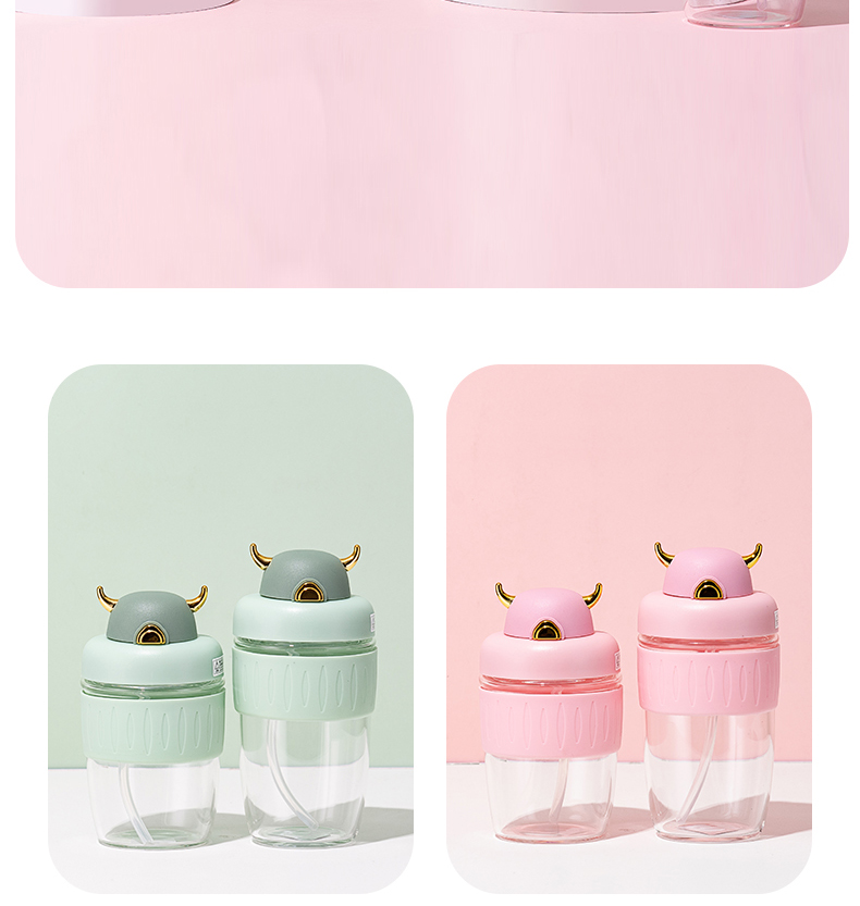 430ml恶魔吸管玻璃杯可爱便携水杯学生情侣随手杯子