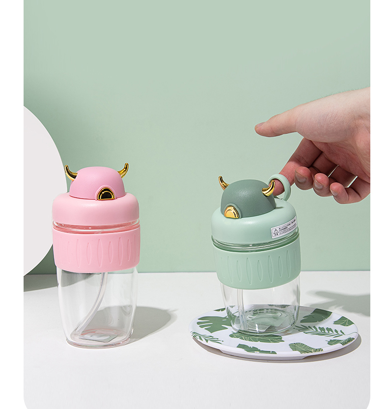 430ml恶魔吸管玻璃杯可爱便携水杯学生情侣随手杯子