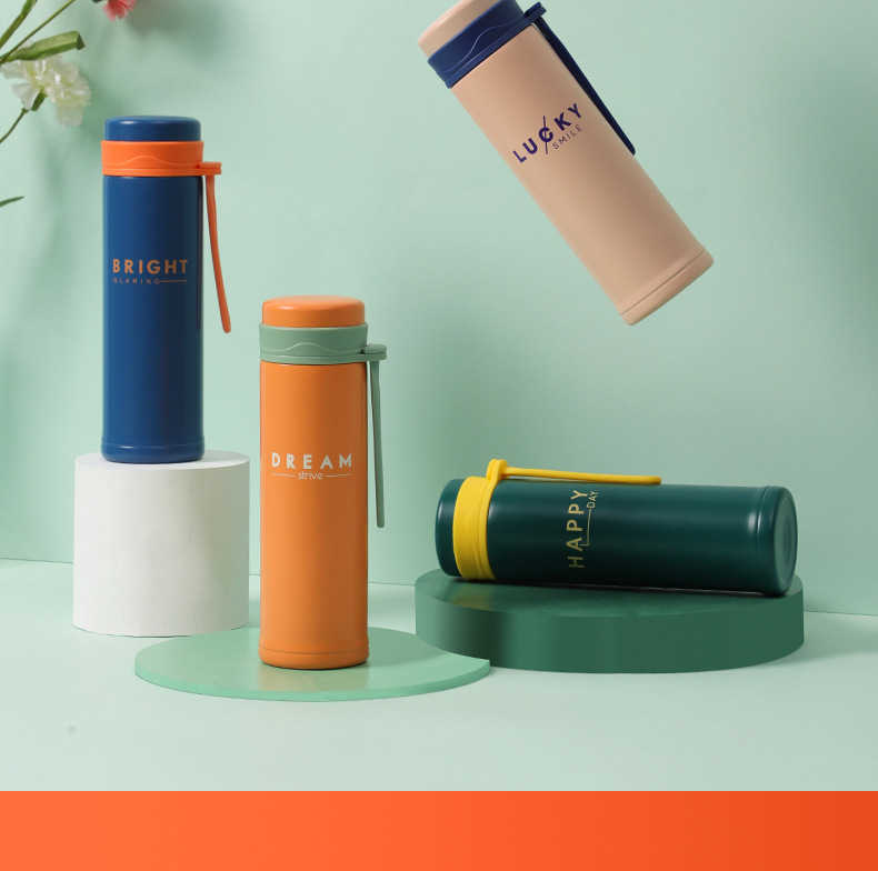 260ML英文款梦幻保温杯户外便携硅胶提绳随手水杯