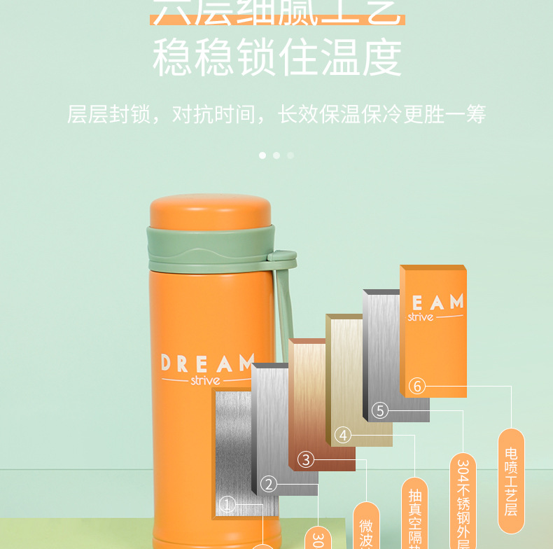 260ML英文款梦幻保温杯户外便携硅胶提绳随手水杯