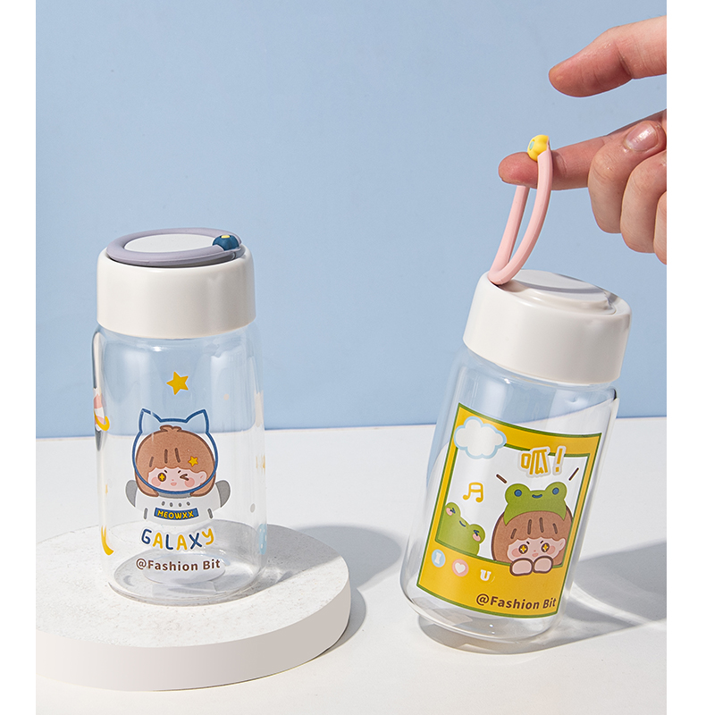 350ML卡通星星女孩玻璃杯学生小清新可爱便携水杯