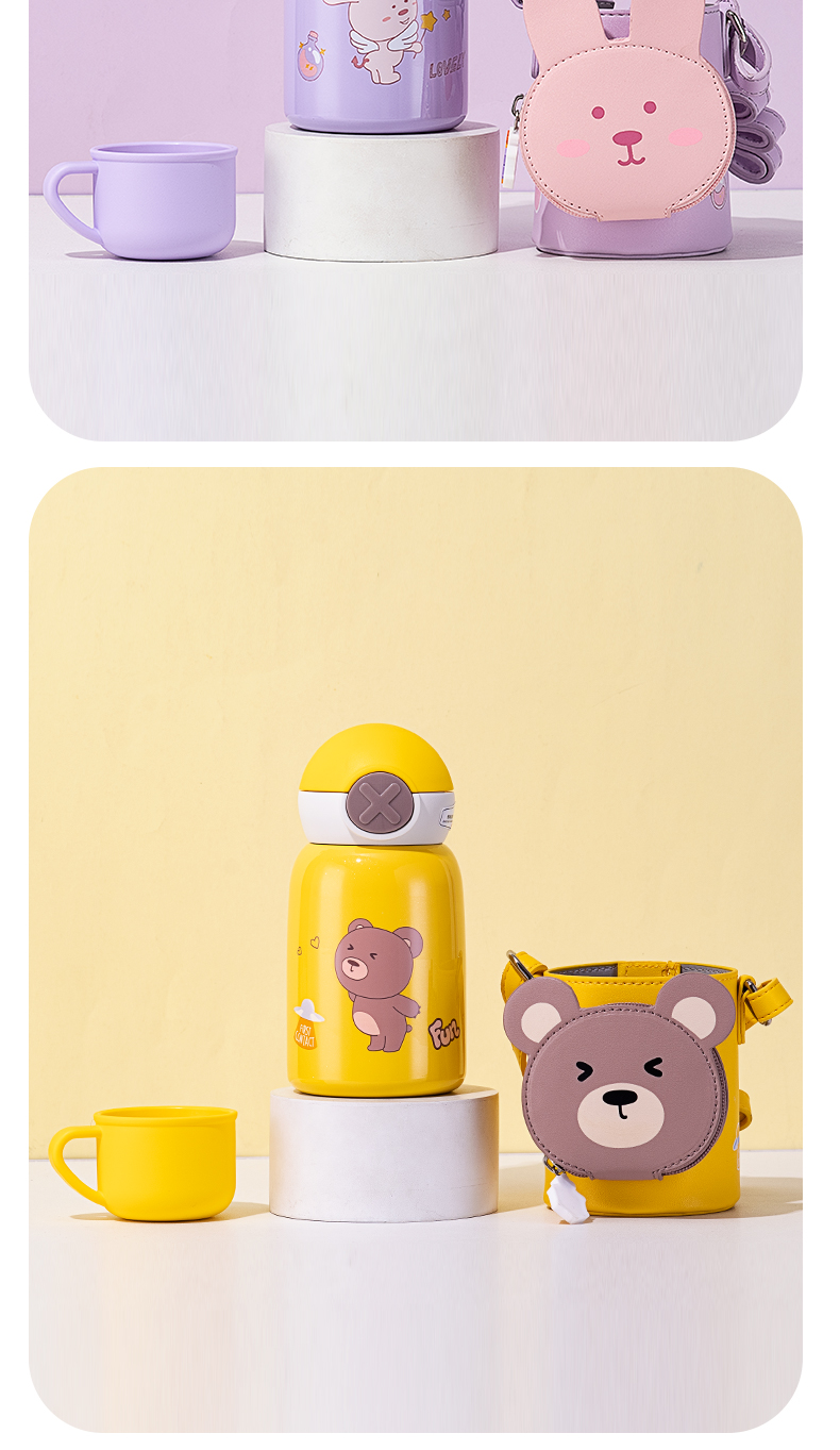 450ml泡泡堂系列保温杯316不锈钢一杯两盖儿童吸管杯