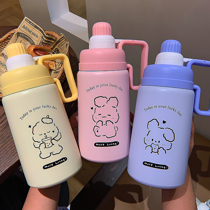 880ML幸运动物畅饮保温壶卡通可爱大容量吸管保温杯