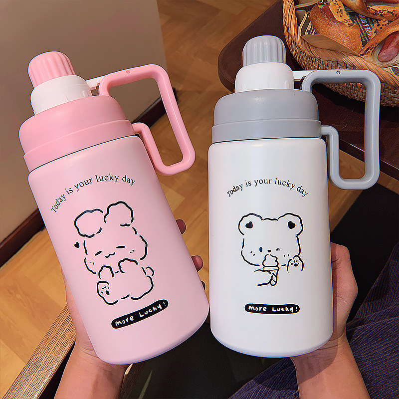 880ML幸运动物畅饮保温壶卡通可爱大容量吸管保温杯