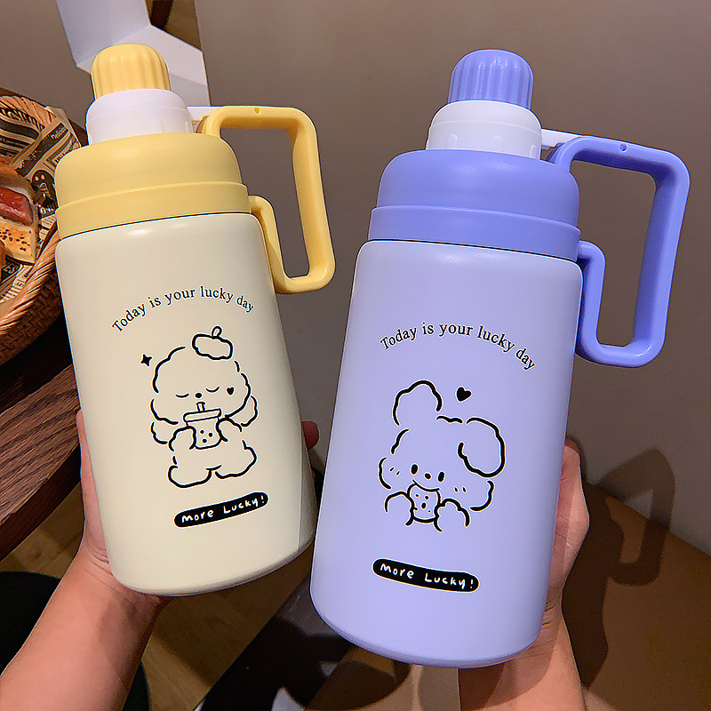 880ML幸运动物畅饮保温壶卡通可爱大容量吸管保温杯