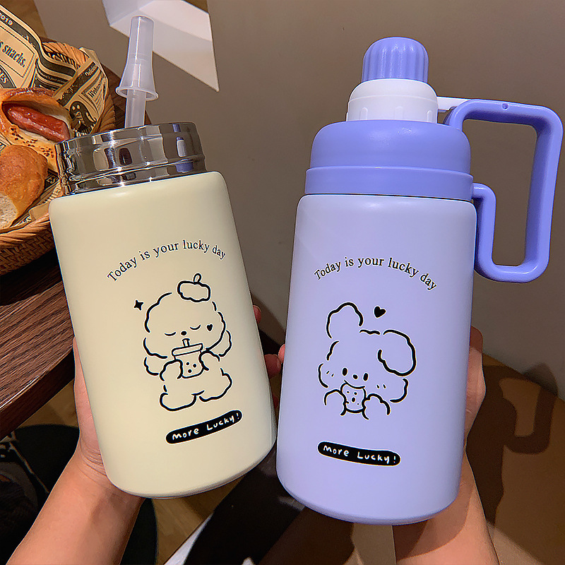 880ML幸运动物畅饮保温壶卡通可爱大容量吸管保温杯