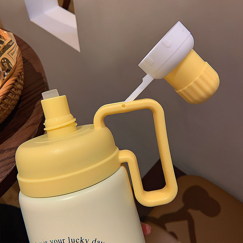 880ML幸运动物畅饮保温壶卡通可爱大容量吸管保温杯