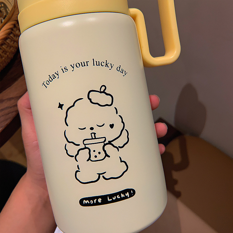 880ML幸运动物畅饮保温壶卡通可爱大容量吸管保温杯