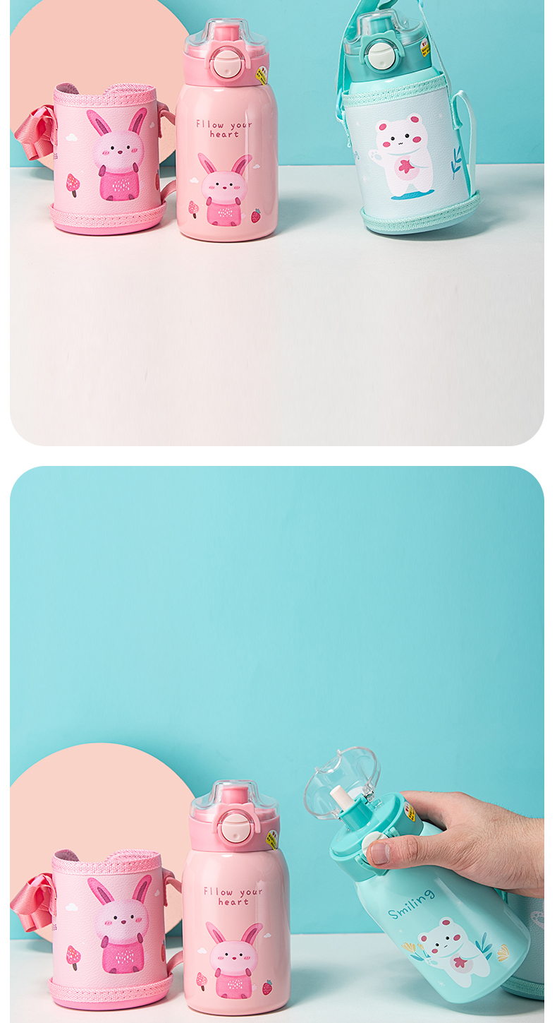 500ML小萌兔精灵直饮保温杯304不锈钢单盖儿童吸管杯