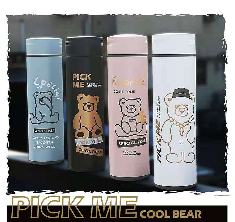 450ML潮流合伙熊商务保温杯潮流男女生简约便携水杯