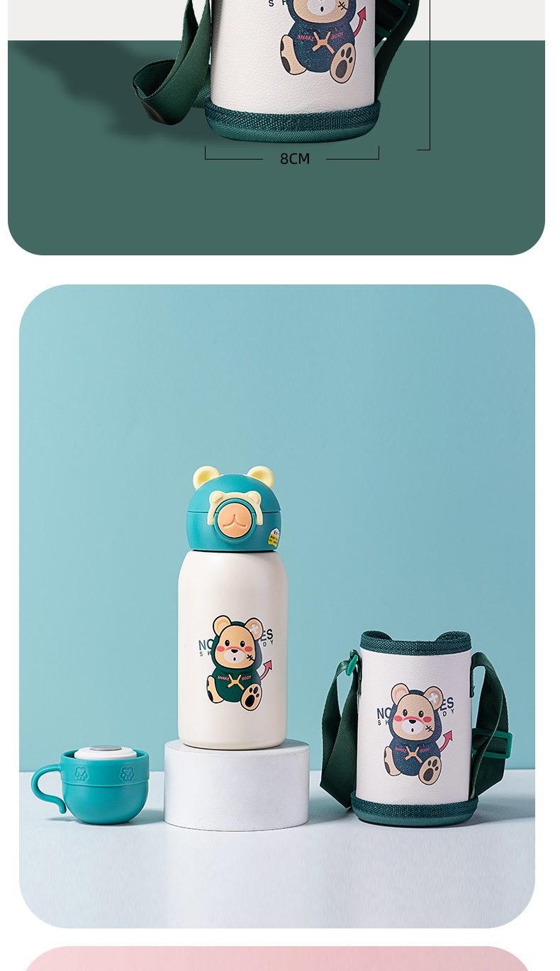 600ML卡通316不锈钢趣味儿童保温杯一杯两盖吸管杯