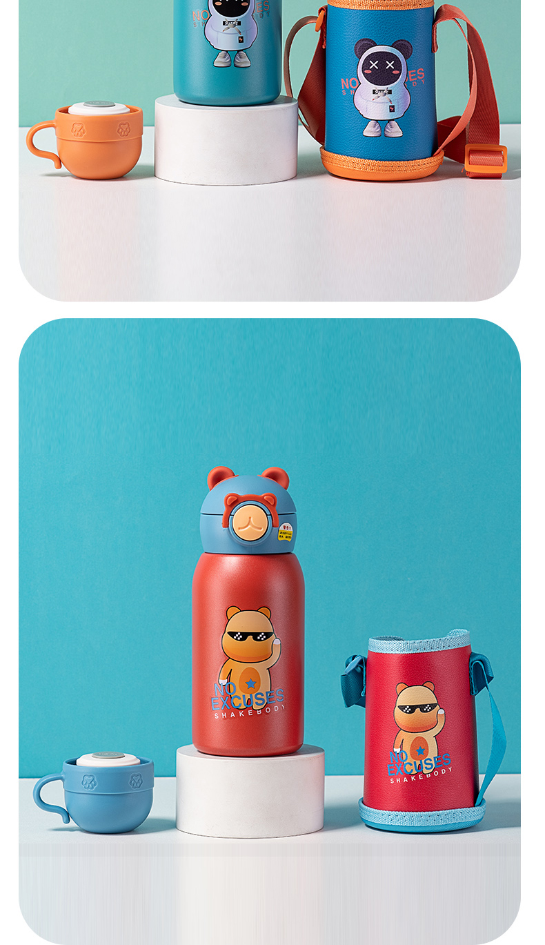 600ML卡通316不锈钢趣味儿童保温杯一杯两盖吸管杯