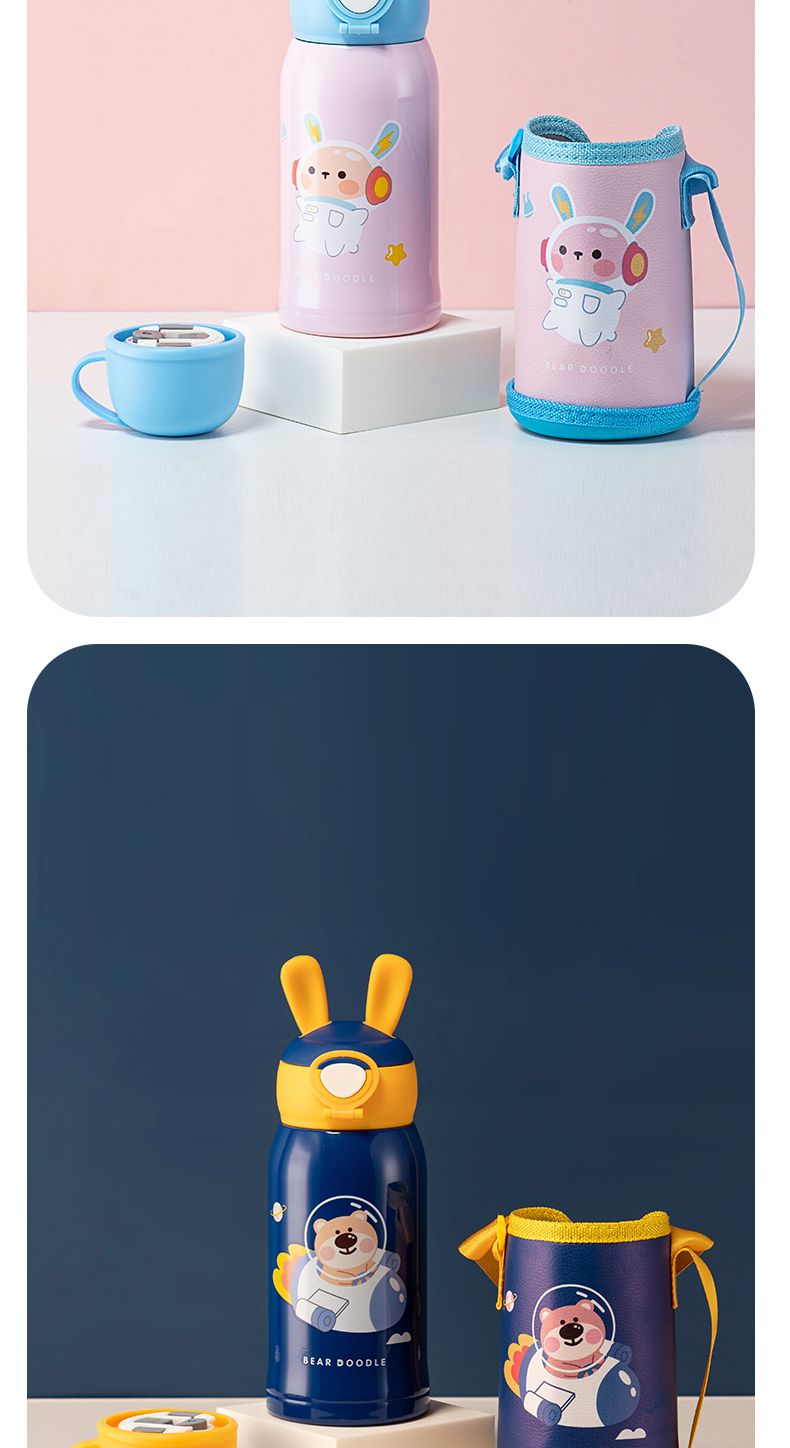 500ML太空历险儿童保温杯304不锈钢小学生一杯两盖水壶