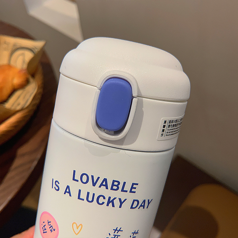 380ML每日开心保温杯时尚小巧卡通图案简约弹盖水杯