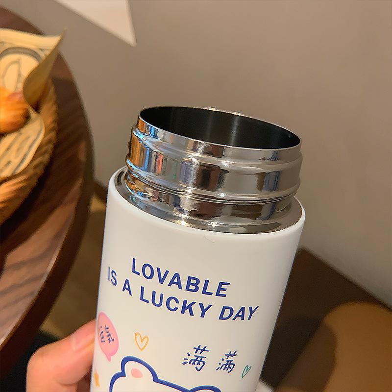 380ML每日开心保温杯时尚小巧卡通图案简约弹盖水杯