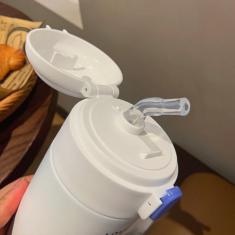 380ML每日开心保温杯时尚小巧卡通图案简约弹盖水杯
